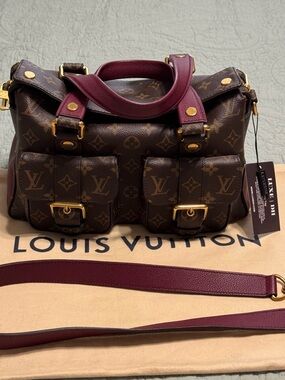 Louis Vuitton Monogram Satchel with Burgundy Trim and Gold Hardware